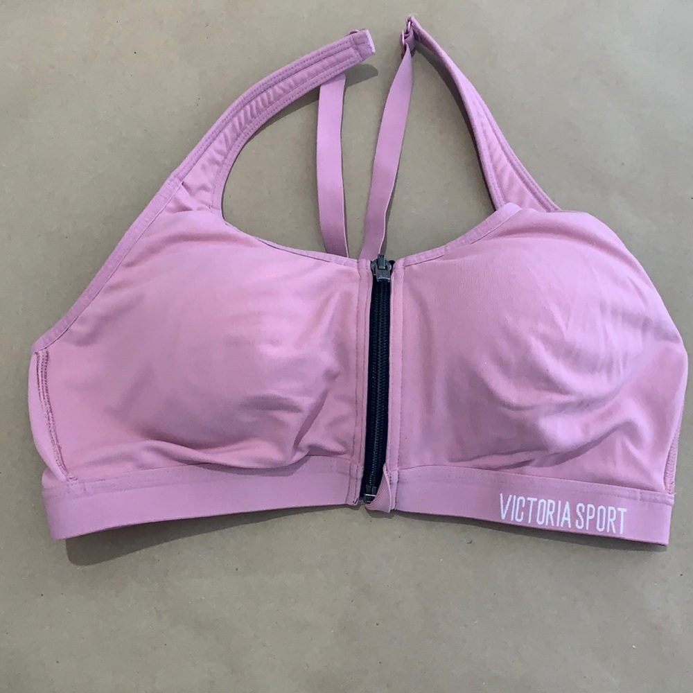 Victoria Secret zip up full support sports bra coral color